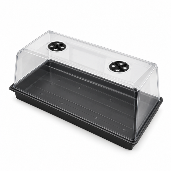 Budget propagator with clear humidity dome, two adjustable vents and black tray, 53 x 27 x 18 cm